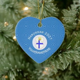 Adorno De Cerámica Bandera finlandesa Hanukkah Angel Nombre Año Coraz