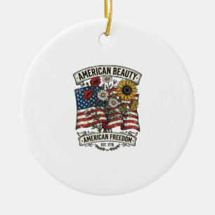 Adorno De Cerámica Bandera Floral de Belleza Americana Patriótica
