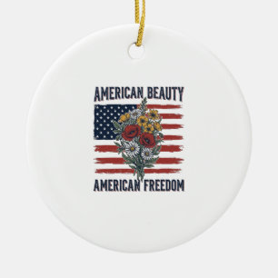 Adorno De Cerámica Bandera floral de libertad de belleza americana