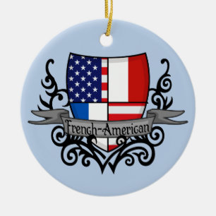 Adorno De Cerámica Bandera Francés-Americana del escudo