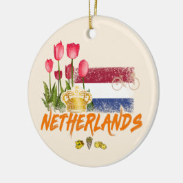 Adorno De Cerámica Bandera holandesa vintage y tulipán holandés