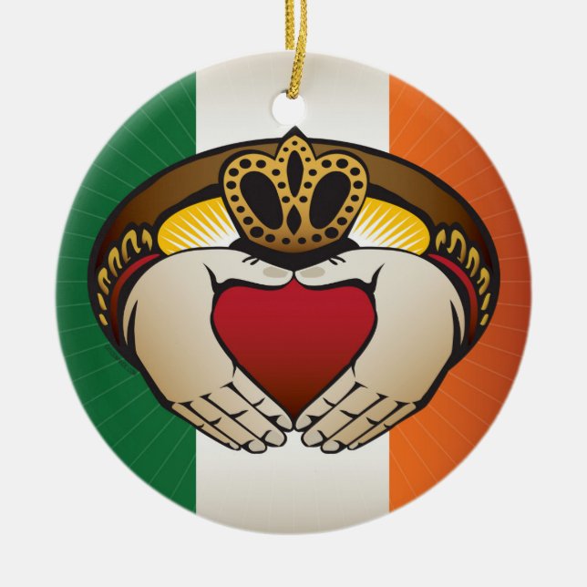 Adorno De Cerámica Bandera irlandesa con anillo de Claddagh (Frente)