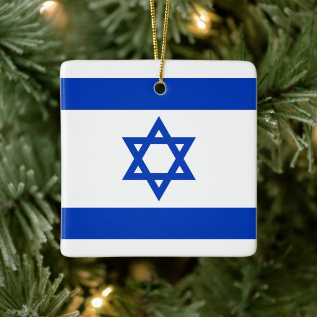 Adorno De Cerámica Bandera israelí azul y blanco moderno patriótico (Árbol)