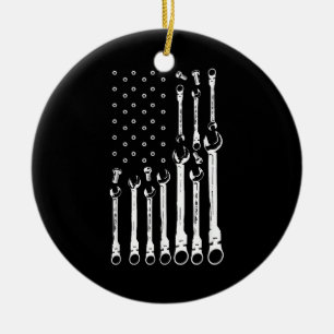 Adorno De Cerámica Bandera Mecánica Mecánica Americana Bandera Patrió