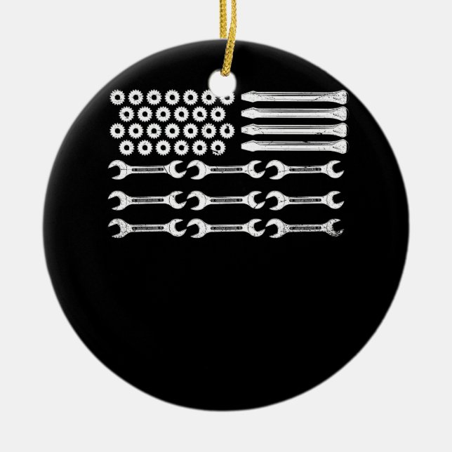 Adorno De Cerámica Bandera mecánica Mecánica Patriótica Bandera de lo (Frente)