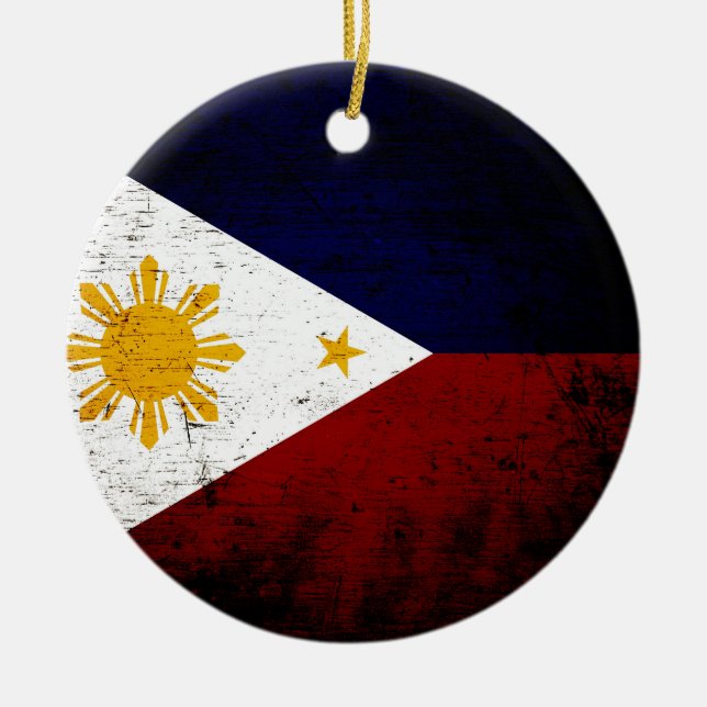 Adorno De Cerámica Bandera negra de Filipinas del Grunge (Frente)