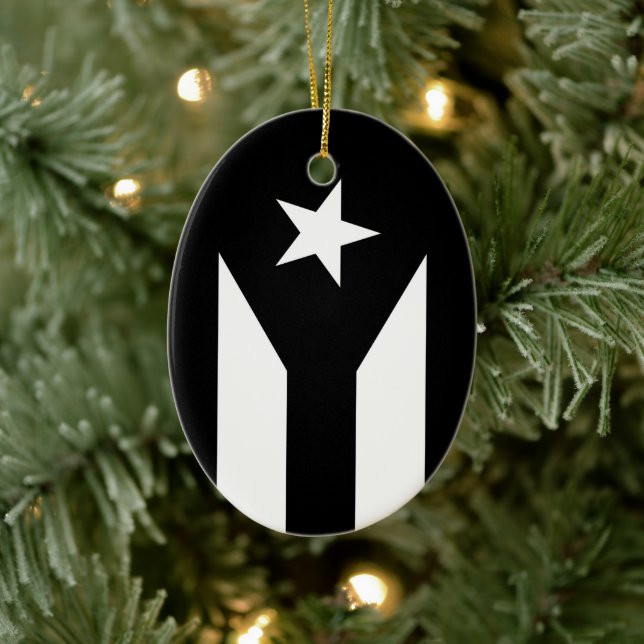 Adorno De Cerámica Bandera negra de Puerto Rico (Árbol)