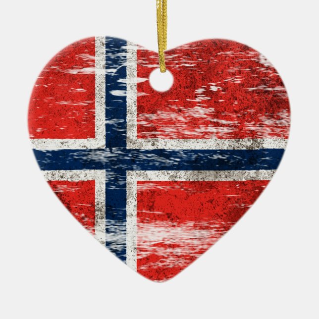 Adorno De Cerámica Bandera noruega rascada y llevada (Frente)
