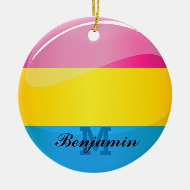 Adorno De Cerámica Bandera Pansexual redonda brillante del orgullo (Frente)