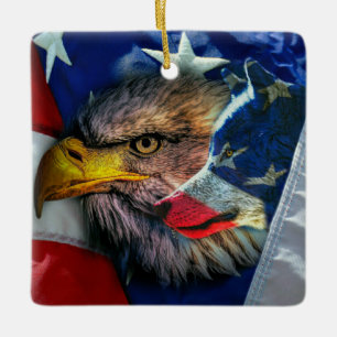 Adorno De Cerámica Bandera Patriótica Americana Bald Eagle Wolf