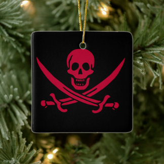 Adorno De Cerámica Bandera pirata de Calico Jack Cráneo y espadas esc