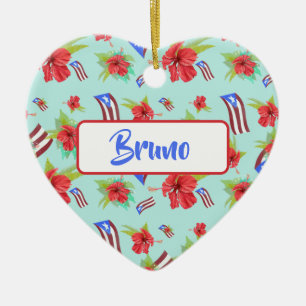 Adorno De Cerámica Bandera portorriqueña Flor de Maga