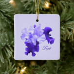 Adorno De Cerámica Bandera púrpura romántica Iris personalizada<br><div class="desc">Este diseño presenta un iris romántico de bandera morada con tu nombre u otro mensaje en un fondo morado pálido. Escriba la información que desee en la sección Personalizada, como un nombre, iniciales o año. Me encanta la luminiscencia cercana y las diversas texturas y formas en las flores del iris....</div>