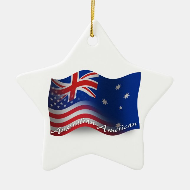 Adorno De Cerámica Bandera que agita Australiano-Americana (Frente)