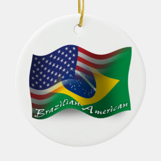 Adorno De Cerámica Bandera que agita Brasileño-Americana