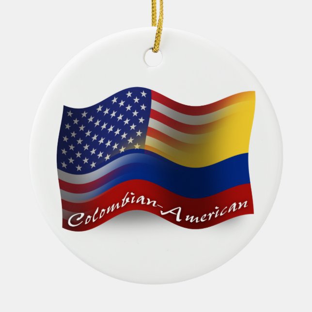 Adorno De Cerámica Bandera que agita Colombiano-Americana (Frente)