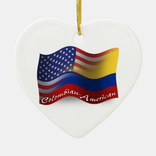 Adorno De Cerámica Bandera que agita Colombiano-Americana