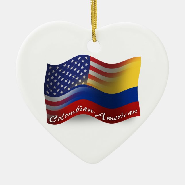 Adorno De Cerámica Bandera que agita Colombiano-Americana (Frente)