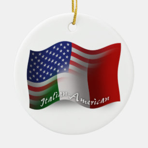 Adorno De Cerámica Bandera que agita Italiano-Americana