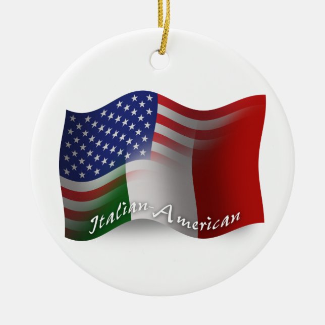 Adorno De Cerámica Bandera que agita Italiano-Americana (Frente)