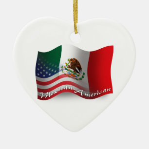 Adorno De Cerámica Bandera que agita mexicana-americano