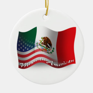 Adorno De Cerámica Bandera que agita mexicana-americano