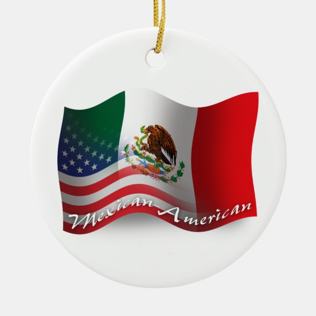 Adorno De Cerámica Bandera que agita mexicana-americano (Frente)