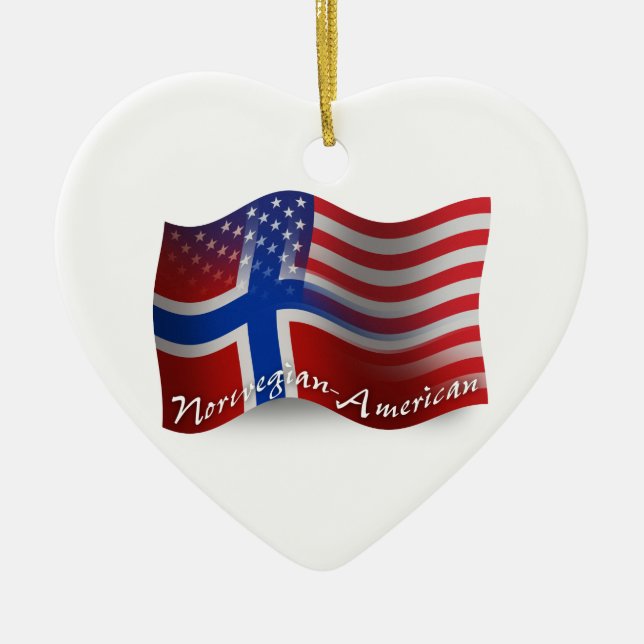 Adorno De Cerámica Bandera que agita Noruego-Americana (Frente)