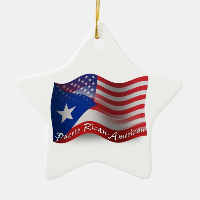 Adorno De Cerámica Bandera que agita Rican-Americana de Puerto (Frente)