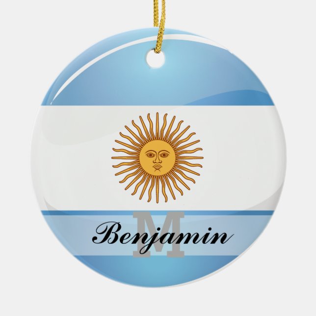 Adorno De Cerámica Bandera redonda brillante de la Argentina (Frente)