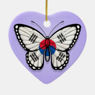Adorno De Cerámica Bandera surcoreana de la mariposa en púrpura