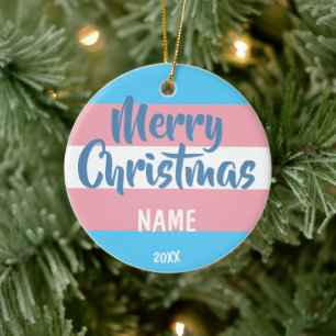 Adorno De Cerámica Bandera transgénero Navidades personalizados