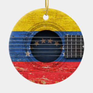 Adorno De Cerámica Bandera venezolana en la guitarra acústica vieja