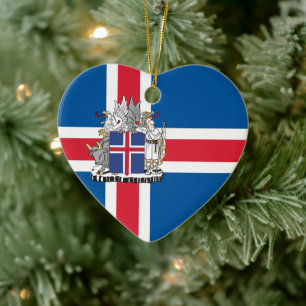 Adorno De Cerámica Bandera y escudo de Islandia