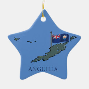 Adorno De Cerámica Bandera y mapa de Anguila