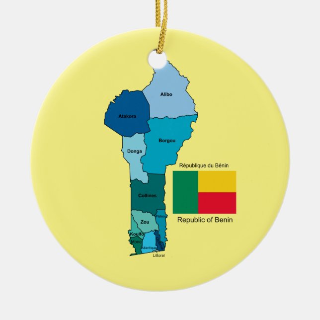 Adorno De Cerámica Bandera y mapa de Benin (Frente)
