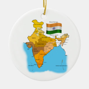 Adorno De Cerámica Bandera y mapa de la India