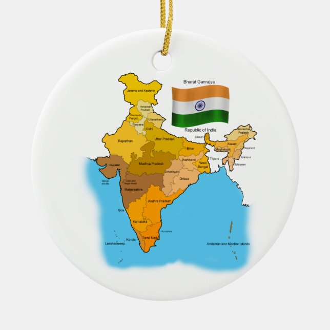 Adorno De Cerámica Bandera y mapa de la India (Frente)