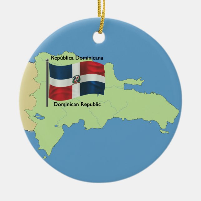 Adorno De Cerámica Bandera y mapa de la República Dominicana (Frente)