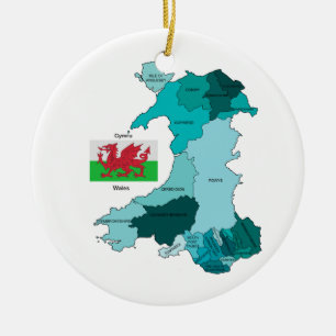 Adorno De Cerámica Bandera y mapa de País de Gales