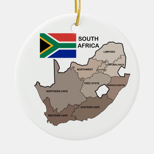 Adorno De Cerámica Bandera y mapa de Suráfrica (Frente)