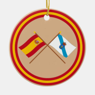 Adorno De Cerámica Banderas cruzadas de España y de Galicia