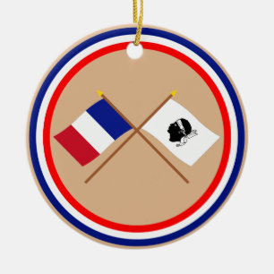 Adorno De Cerámica Banderas cruzadas de Francia y del La Corse