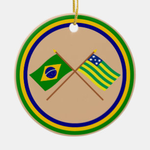 Adorno De Cerámica Banderas cruzadas del Brasil y de Goiás