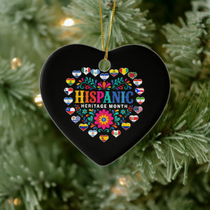 Adorno De Cerámica Banderas de corazón del Mes de la Herencia Hispana