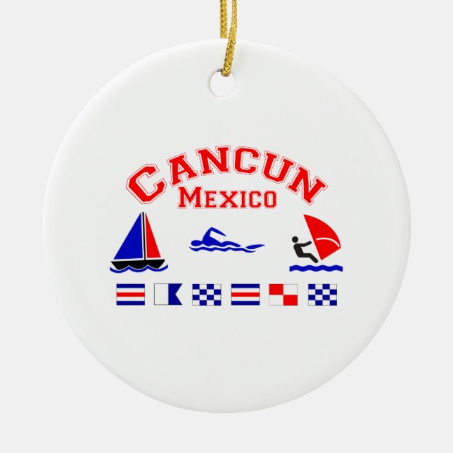 Adorno De Cerámica Banderas de señal de Cancun México (Frente)