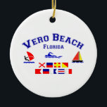 Adorno De Cerámica Banderas de señal de Vero Beach FL<br><div class="desc">El diseño de este Vero Beach original,  la Florida (deletreada hacia fuera en banderas marítimas) es una de muchas creaciones de los E.E.U.U. del personalizado por Worldshop.</div>