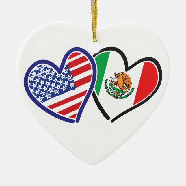 Adorno De Cerámica Banderas del Corazón de Estados Unidos México (Frente)