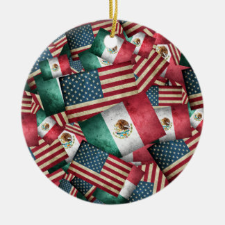 Adorno De Cerámica Banderas mexicana y estadounidense