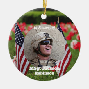 Adorno De Cerámica Banderas y cachorros de veteranos estadounidenses